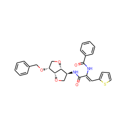 O=C(N[C@H]1CO[C@@H]2[C@H](OCc3ccccc3)CO[C@H]12)/C(=C/c1cccs1)NC(=O)c1ccccc1 ZINC000059242609