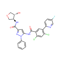 O=C(N[C@H]1COC[C@@H]1O)c1cc(NC(=O)c2cc(-c3ccc(F)cn3)c(Cl)cc2Cl)n(-c2ccccc2)n1 ZINC001772624361