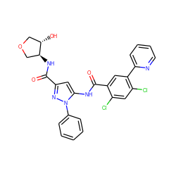 O=C(N[C@H]1COC[C@@H]1O)c1cc(NC(=O)c2cc(-c3ccccn3)c(Cl)cc2Cl)n(-c2ccccc2)n1 ZINC001772605330