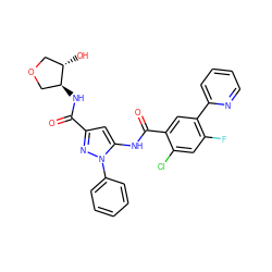 O=C(N[C@H]1COC[C@@H]1O)c1cc(NC(=O)c2cc(-c3ccccn3)c(F)cc2Cl)n(-c2ccccc2)n1 ZINC001772574650