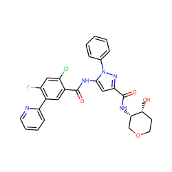 O=C(N[C@H]1COCC[C@H]1O)c1cc(NC(=O)c2cc(-c3ccccn3)c(F)cc2Cl)n(-c2ccccc2)n1 ZINC001772631311