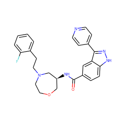 O=C(N[C@H]1COCCN(CCc2ccccc2F)C1)c1ccc2[nH]nc(-c3ccncc3)c2c1 ZINC000205036140