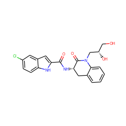 O=C(N[C@H]1Cc2ccccc2N(C[C@@H](O)CO)C1=O)c1cc2cc(Cl)ccc2[nH]1 ZINC000028818333