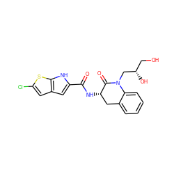 O=C(N[C@H]1Cc2ccccc2N(C[C@@H](O)CO)C1=O)c1cc2cc(Cl)sc2[nH]1 ZINC000013980679