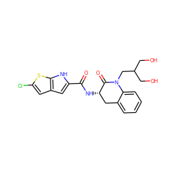 O=C(N[C@H]1Cc2ccccc2N(CC(CO)CO)C1=O)c1cc2cc(Cl)sc2[nH]1 ZINC000028818311