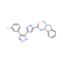 O=C(N[C@H]1c2ccccc2C[C@H]1O)c1cc(-c2[nH]ncc2-c2cccc(Cl)c2)c[nH]1 ZINC000014959206