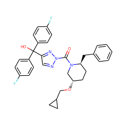 O=C(N1C[C@@H](OCC2CC2)CC[C@@H]1Cc1ccccc1)n1ncc(C(O)(c2ccc(F)cc2)c2ccc(F)cc2)n1 ZINC001772636633