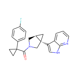 O=C(N1C[C@H]2C[C@@]2(c2c[nH]c3ncccc23)C1)C1(c2ccc(F)cc2)CC1 ZINC000068197802