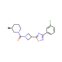 O=C(N1CC(c2nc(-c3cccc(Cl)c3)no2)C1)N1CCC[C@H](F)C1 ZINC000095572431