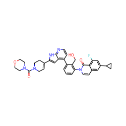 O=C(N1CC=C(c2cc3c(-c4cccc(-n5ccc6cc(C7CC7)cc(F)c6c5=O)c4CO)ccnc3[nH]2)CC1)N1CCOCC1 ZINC001772648754