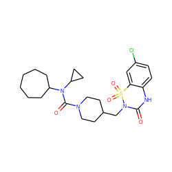 O=C(N1CCC(CN2C(=O)Nc3ccc(Cl)cc3S2(=O)=O)CC1)N(C1CCCCCC1)C1CC1 ZINC000084586887