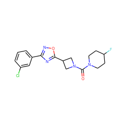 O=C(N1CCC(F)CC1)N1CC(c2nc(-c3cccc(Cl)c3)no2)C1 ZINC000095573091