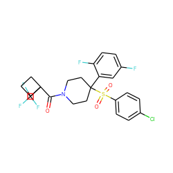 O=C(N1CCC(c2cc(F)ccc2F)(S(=O)(=O)c2ccc(Cl)cc2)CC1)C1(C(F)(F)F)CCC1 ZINC000084588008