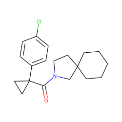 O=C(N1CCC2(CCCCC2)C1)C1(c2ccc(Cl)cc2)CC1 ZINC000043020838