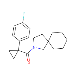 O=C(N1CCC2(CCCCC2)C1)C1(c2ccc(F)cc2)CC1 ZINC000043020485