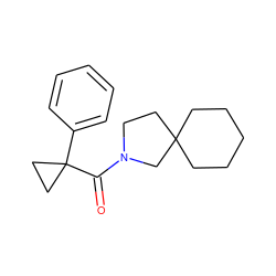 O=C(N1CCC2(CCCCC2)C1)C1(c2ccccc2)CC1 ZINC000043120691