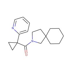 O=C(N1CCC2(CCCCC2)C1)C1(c2ccccn2)CC1 ZINC000043075799