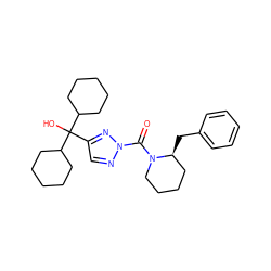 O=C(N1CCCC[C@@H]1Cc1ccccc1)n1ncc(C(O)(C2CCCCC2)C2CCCCC2)n1 ZINC001772603404