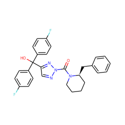 O=C(N1CCCC[C@@H]1Cc1ccccc1)n1ncc(C(O)(c2ccc(F)cc2)c2ccc(F)cc2)n1 ZINC001772597894