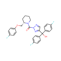 O=C(N1CCCC[C@H]1COc1ccc(F)cc1)n1ncc(C(O)(c2ccc(F)cc2)c2ccc(F)cc2)n1 ZINC001772606197