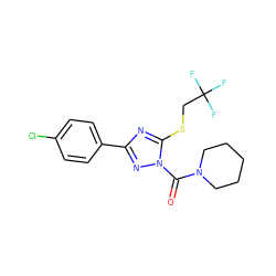 O=C(N1CCCCC1)n1nc(-c2ccc(Cl)cc2)nc1SCC(F)(F)F ZINC000013533126