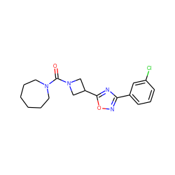 O=C(N1CCCCCC1)N1CC(c2nc(-c3cccc(Cl)c3)no2)C1 ZINC000095577166