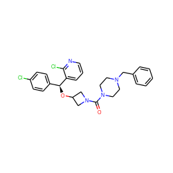 O=C(N1CCN(Cc2ccccc2)CC1)N1CC(O[C@@H](c2ccc(Cl)cc2)c2cccnc2Cl)C1 ZINC000073277444