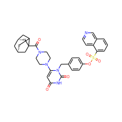 O=C(N1CCN(c2cc(=O)[nH]c(=O)n2Cc2ccc(OS(=O)(=O)c3cccc4cnccc34)cc2)CC1)C12C[C@@H]3CC1C[C@H](C3)C2 ZINC000205364391