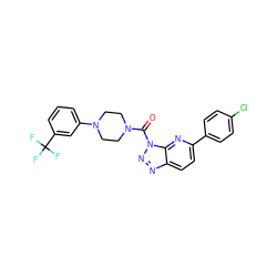 O=C(N1CCN(c2cccc(C(F)(F)F)c2)CC1)n1nnc2ccc(-c3ccc(Cl)cc3)nc21 ZINC000043201419