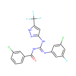 O=C(NC(=Nc1cc(F)cc(Cl)c1)Nc1cc(C(F)(F)F)[nH]n1)c1cccc(Cl)c1 ZINC001357109283