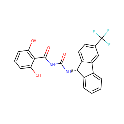 O=C(NC(=O)c1c(O)cccc1O)N[C@H]1c2ccccc2-c2cc(C(F)(F)F)ccc21 ZINC000653803765