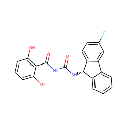 O=C(NC(=O)c1c(O)cccc1O)N[C@H]1c2ccccc2-c2cc(F)ccc21 ZINC000653787363