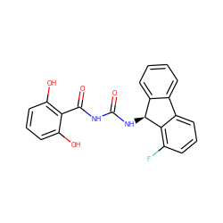 O=C(NC(=O)c1c(O)cccc1O)N[C@H]1c2ccccc2-c2cccc(F)c21 ZINC000653785015