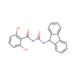 O=C(NC(=O)c1c(O)cccc1O)NC1c2ccccc2-c2ccccc21 ZINC000043069795