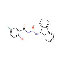 O=C(NC(=O)c1cc(F)ccc1O)NC1c2ccccc2-c2ccccc21 ZINC000653782586