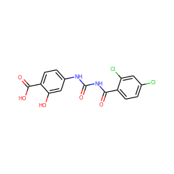 O=C(NC(=O)c1ccc(Cl)cc1Cl)Nc1ccc(C(=O)O)c(O)c1 ZINC000013673944