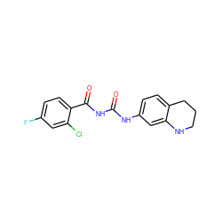 O=C(NC(=O)c1ccc(F)cc1Cl)Nc1ccc2c(c1)NCCC2 ZINC000013673994