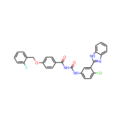 O=C(NC(=O)c1ccc(OCc2ccccc2F)cc1)Nc1ccc(Cl)c(-c2nc3ccccc3[nH]2)c1 ZINC000653787731