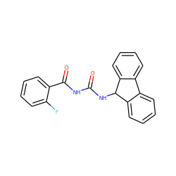 O=C(NC(=O)c1ccccc1F)NC1c2ccccc2-c2ccccc21 ZINC000043022323