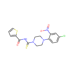 O=C(NC(=S)N1CCN(c2ccc(Cl)cc2[N+](=O)[O-])CC1)c1cccs1 ZINC000004607750