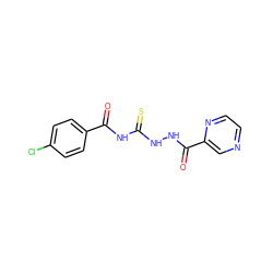 O=C(NC(=S)NNC(=O)c1cnccn1)c1ccc(Cl)cc1 ZINC000002247292