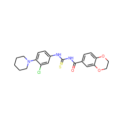 O=C(NC(=S)Nc1ccc(N2CCCCC2)c(Cl)c1)c1ccc2c(c1)OCCO2 ZINC000000724743