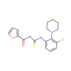 O=C(NC(=S)Nc1cccc(Cl)c1N1CCCCC1)c1ccco1 ZINC000001065394