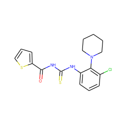 O=C(NC(=S)Nc1cccc(Cl)c1N1CCCCC1)c1cccs1 ZINC000001065416