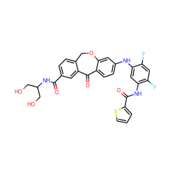 O=C(NC(CO)CO)c1ccc2c(c1)C(=O)c1ccc(Nc3cc(NC(=O)c4cccs4)c(F)cc3F)cc1OC2 ZINC001772625311