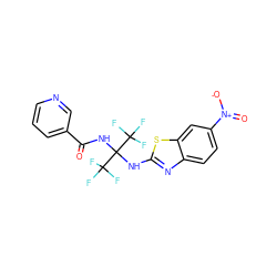 O=C(NC(Nc1nc2ccc([N+](=O)[O-])cc2s1)(C(F)(F)F)C(F)(F)F)c1cccnc1 ZINC000000721311