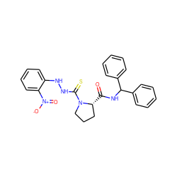 O=C(NC(c1ccccc1)c1ccccc1)[C@@H]1CCCN1C(=S)NNc1ccccc1[N+](=O)[O-] ZINC000027766022