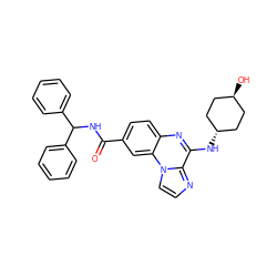 O=C(NC(c1ccccc1)c1ccccc1)c1ccc2nc(N[C@H]3CC[C@H](O)CC3)c3nccn3c2c1 ZINC000299845057