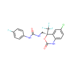 O=C(NC[C@@]1(C(F)(F)F)OC(=O)Nc2ccc(Cl)cc21)Nc1ccc(F)cc1 ZINC000045259689