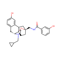 O=C(NC[C@@]12CC[C@@]3(O1)[C@H]1Cc4ccc(O)cc4[C@@]3(CCN1CC1CC1)C2)c1cccc(O)c1 ZINC000101396406